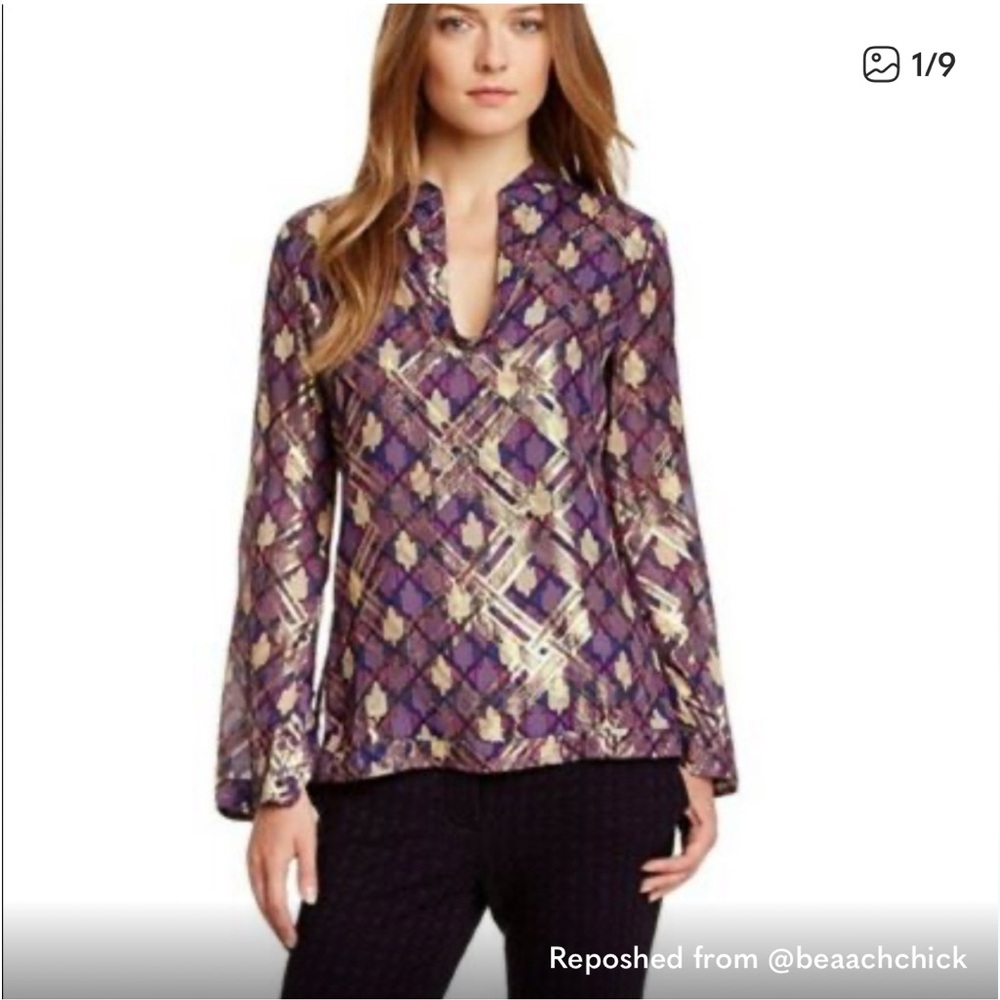 Tory Burch lame plaid chiffon purple hastings